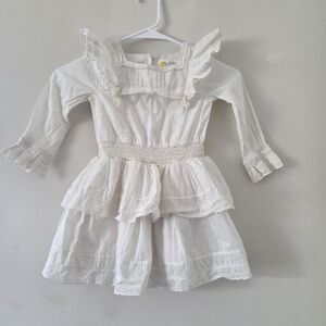Mini Boden Ivory Eyelet Ruffle Dress Layered Victorian Prairie Girls Size 3-4T